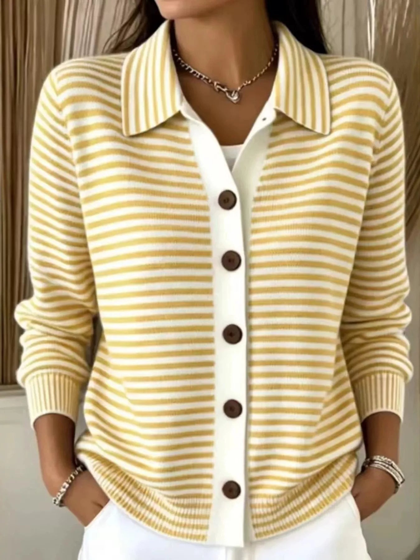 Full Size Striped Button-Down Knit Cardigan Plus Size