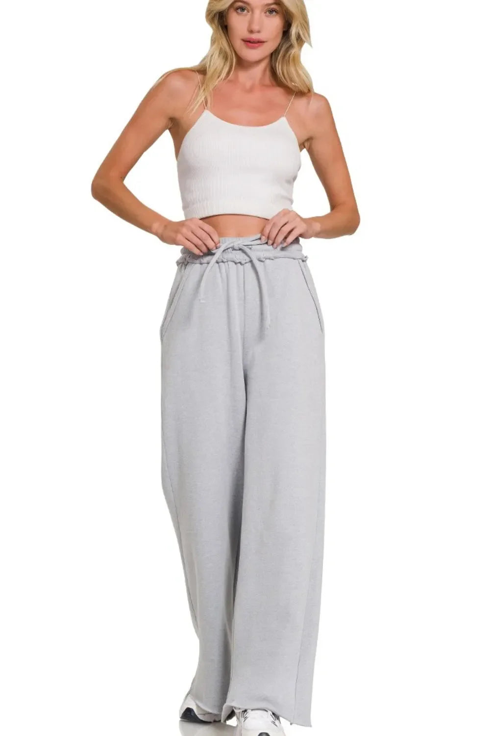 Zenana Fleece Exposed Seam Wide Leg Womens Sweatpants