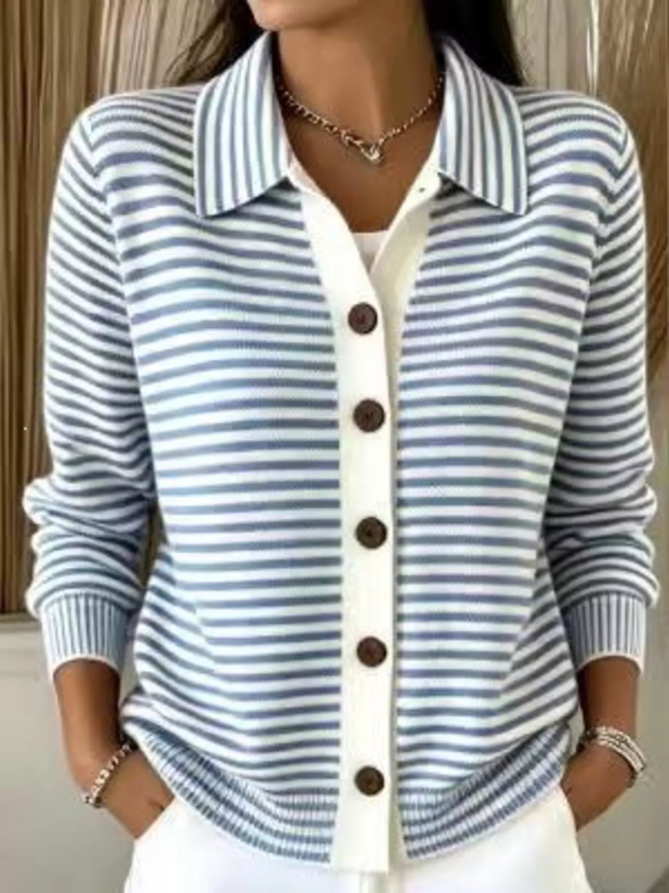 Full Size Striped Button-Down Knit Cardigan Plus Size