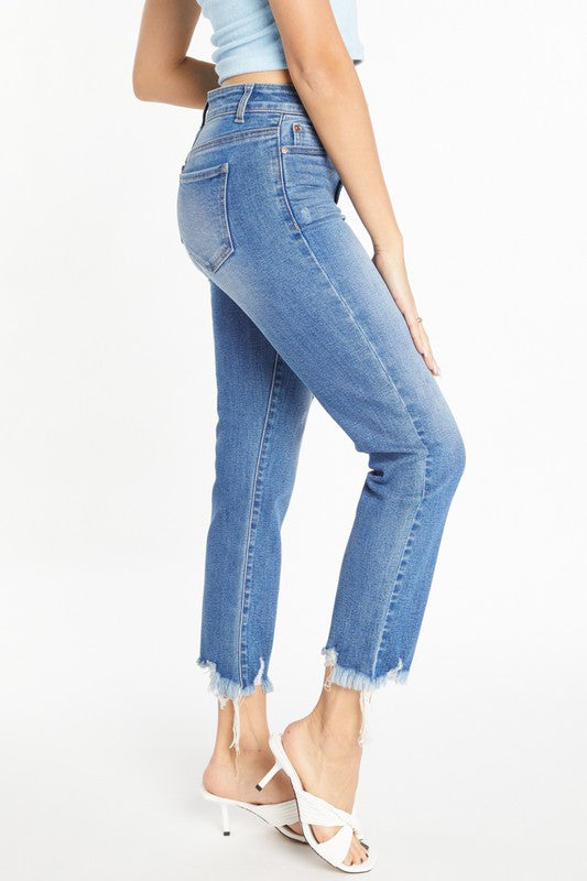 HIGH RISE UNEVEN FRAY HEM DETAILED STRAIGHT