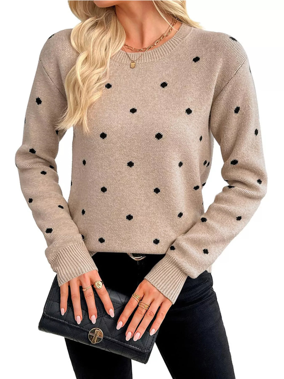 Polka Dot Crew Neck Sweater