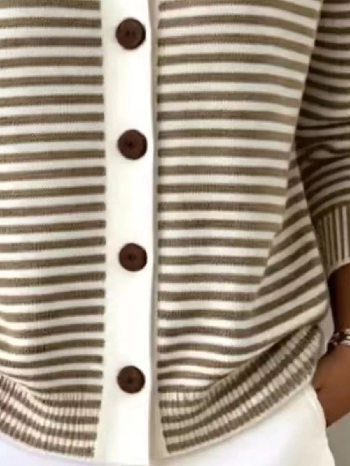 Full Size Striped Button-Down Knit Cardigan Plus Size