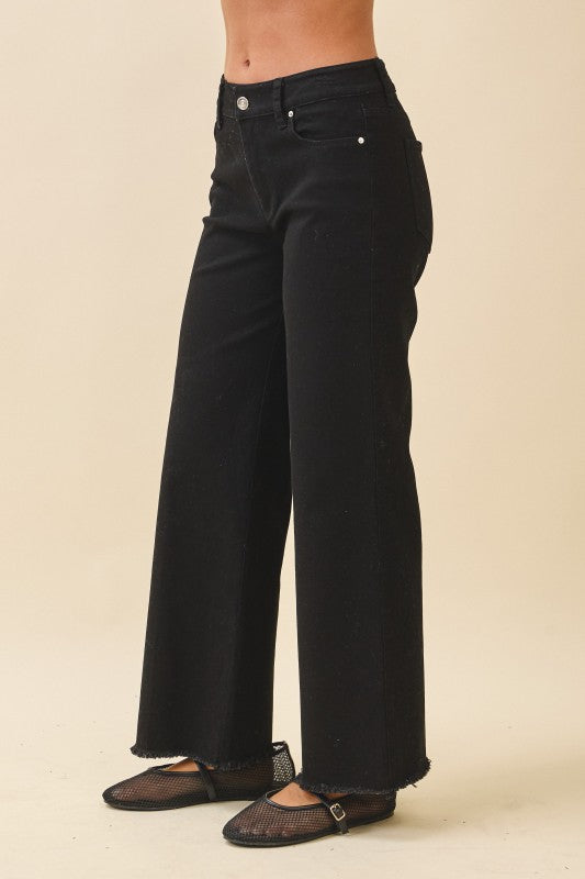 Wide Leg Raw Hem Denim Pants