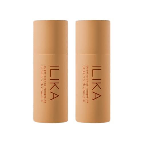 ILIKA Lip balm Organic, Vegan, Plastic-free, 100% Plant-based, 2X Volume, COSMOS Certified Organic, PETA Certified Vegan & Cruelty-Free, 2 Pack, Orange Tangerine