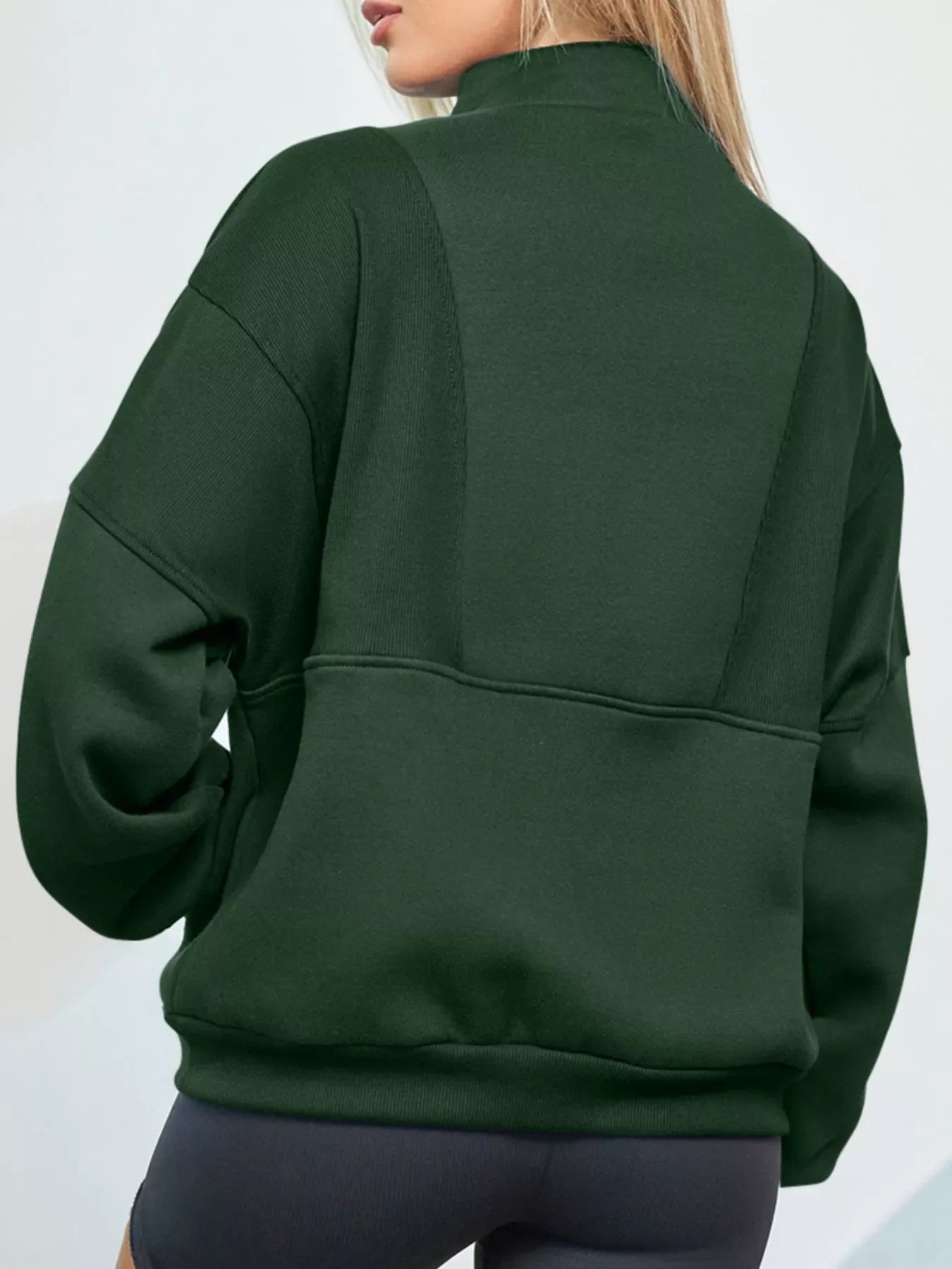 Half Zip Stand Collar Exposed Seam Solid Color Casual Sweatshirt