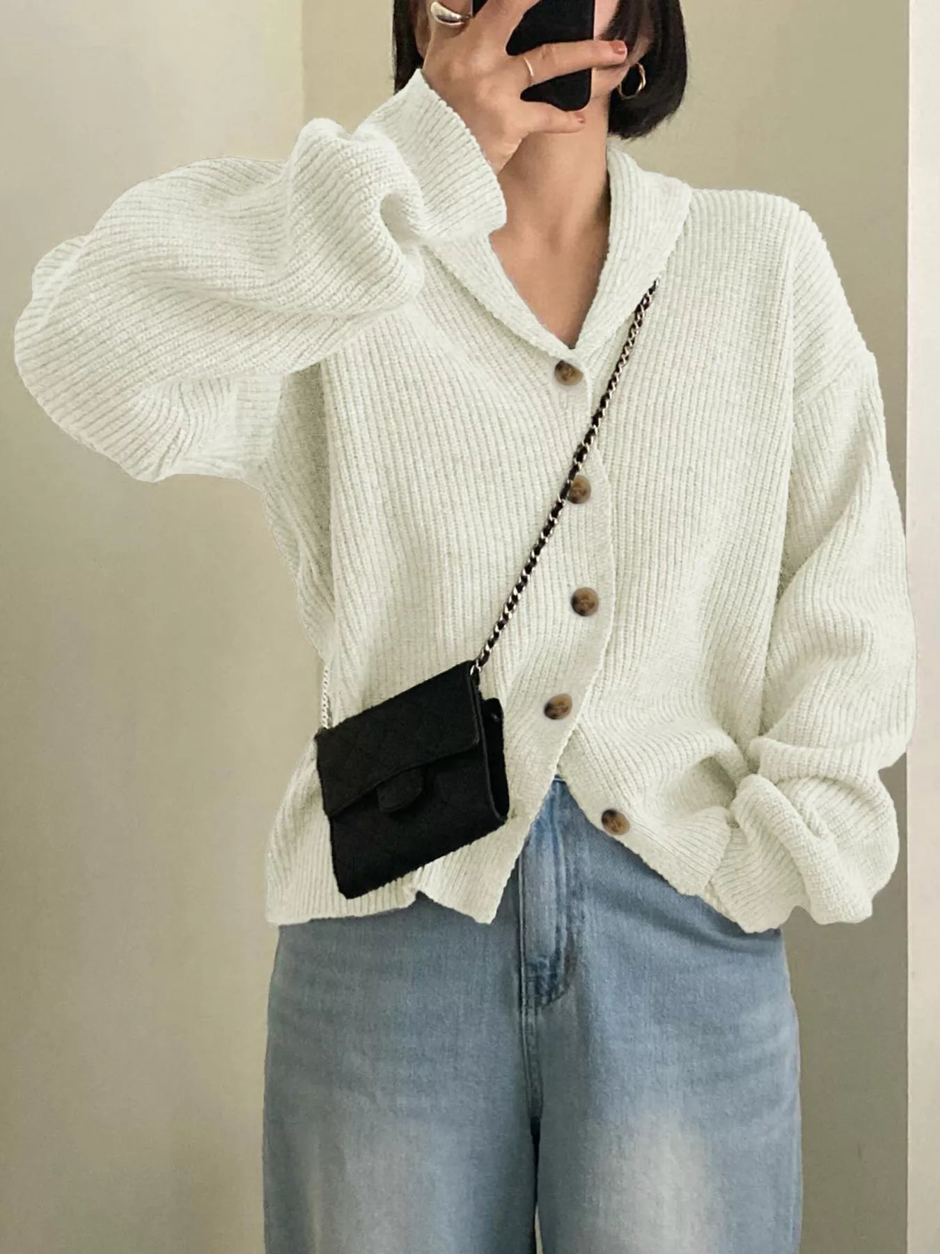Button-Down Dropped Shoulder Cardigan