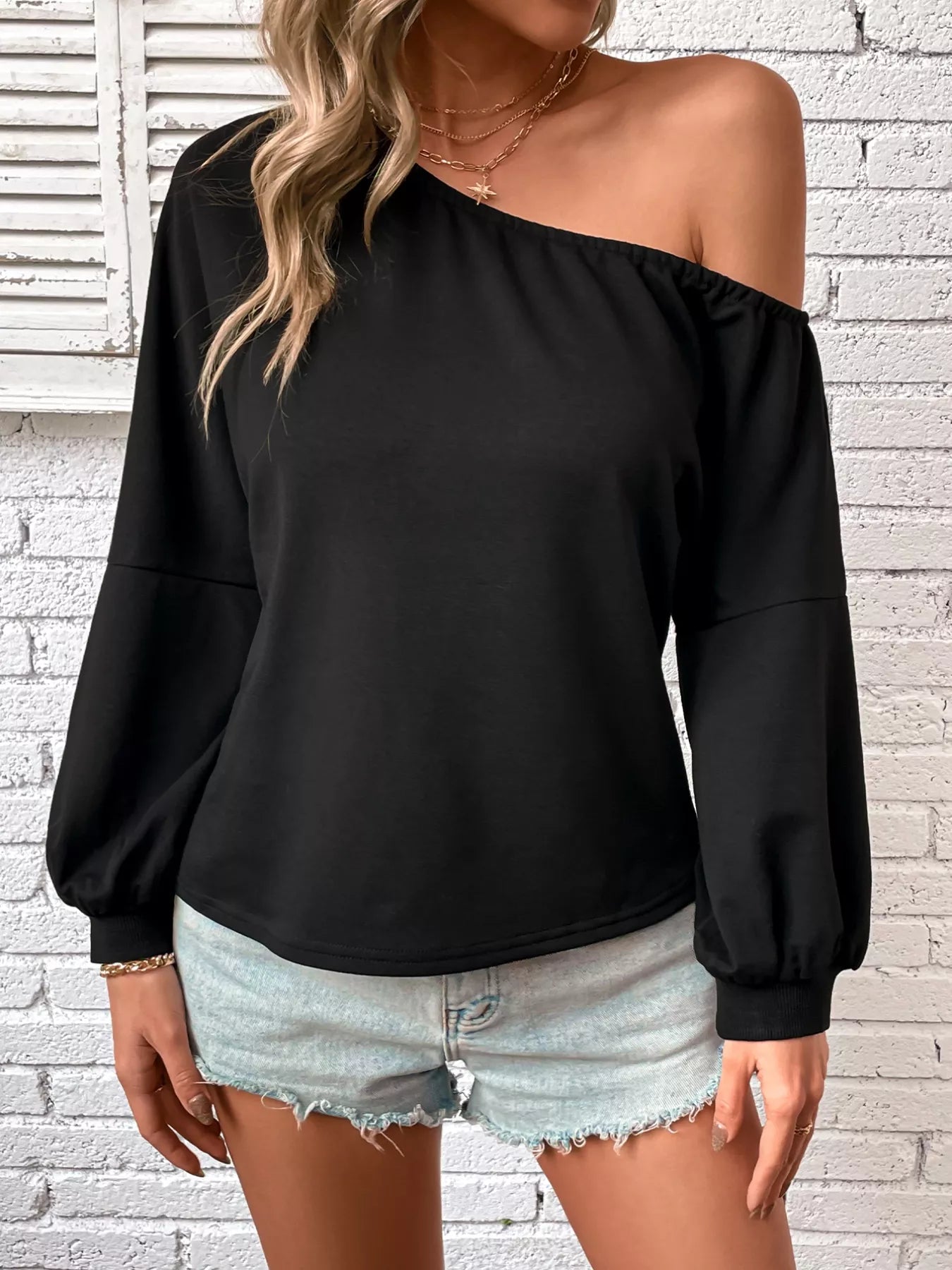 One-Shoulder Long Sleeve Casual Sweatshirt