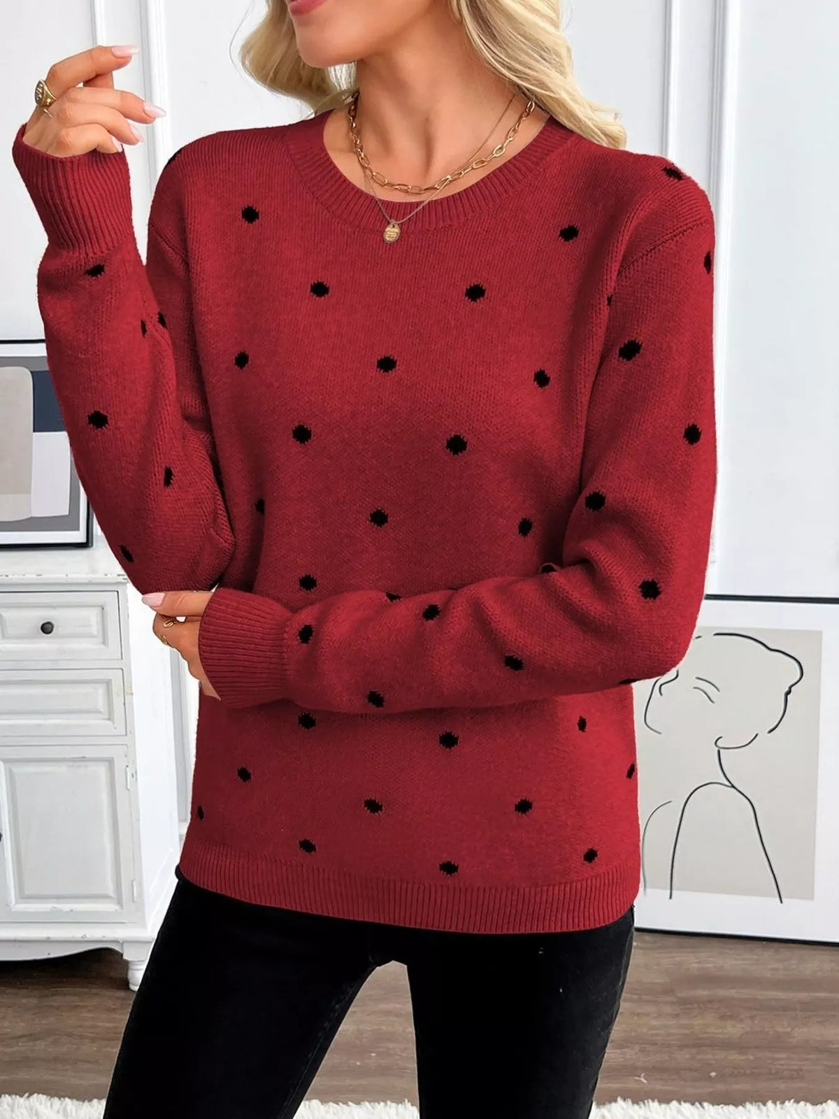 Polka Dot Crew Neck Sweater