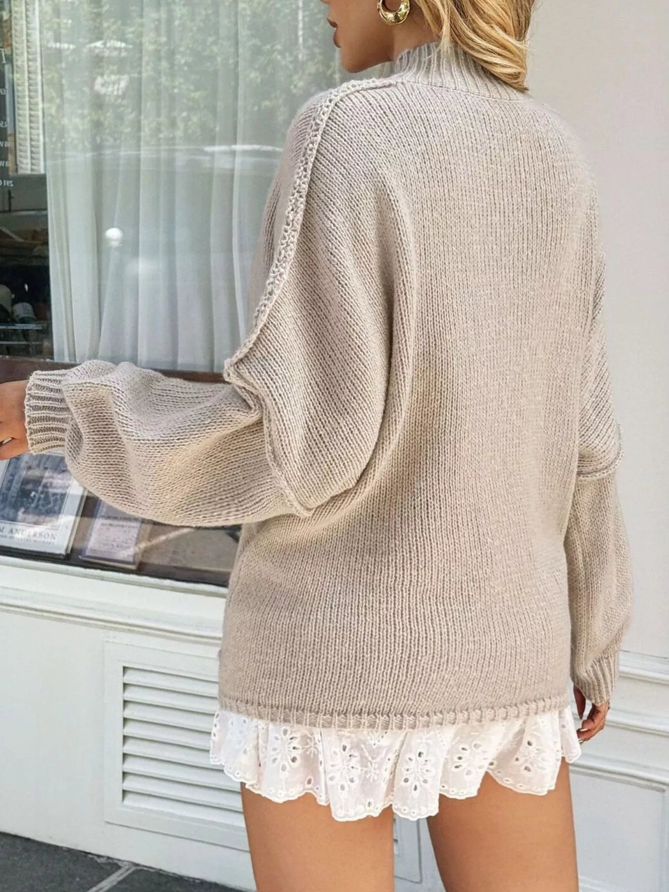 Mock Neck Drop Shoulder Sweater