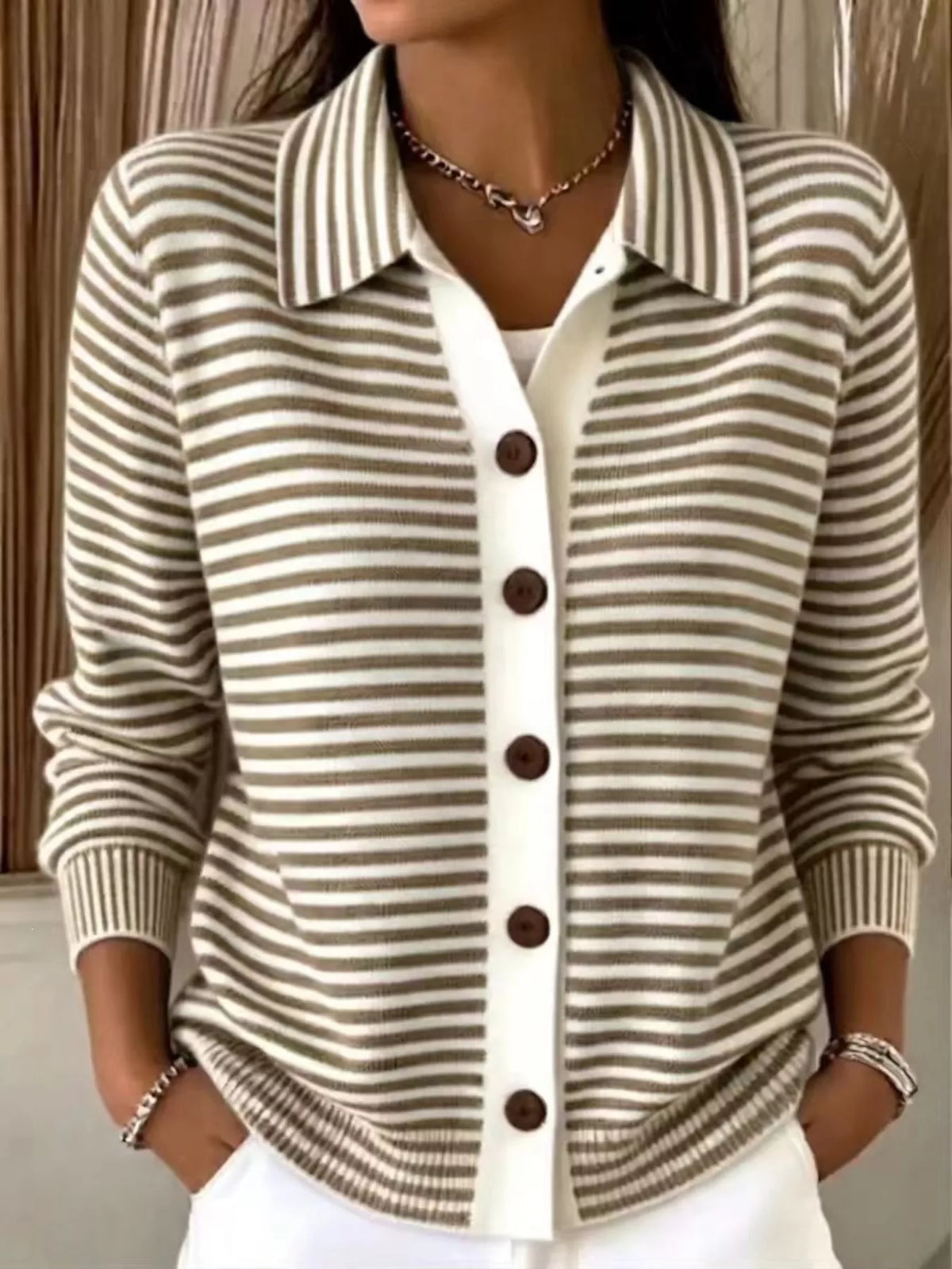 Full Size Striped Button-Down Knit Cardigan Plus Size