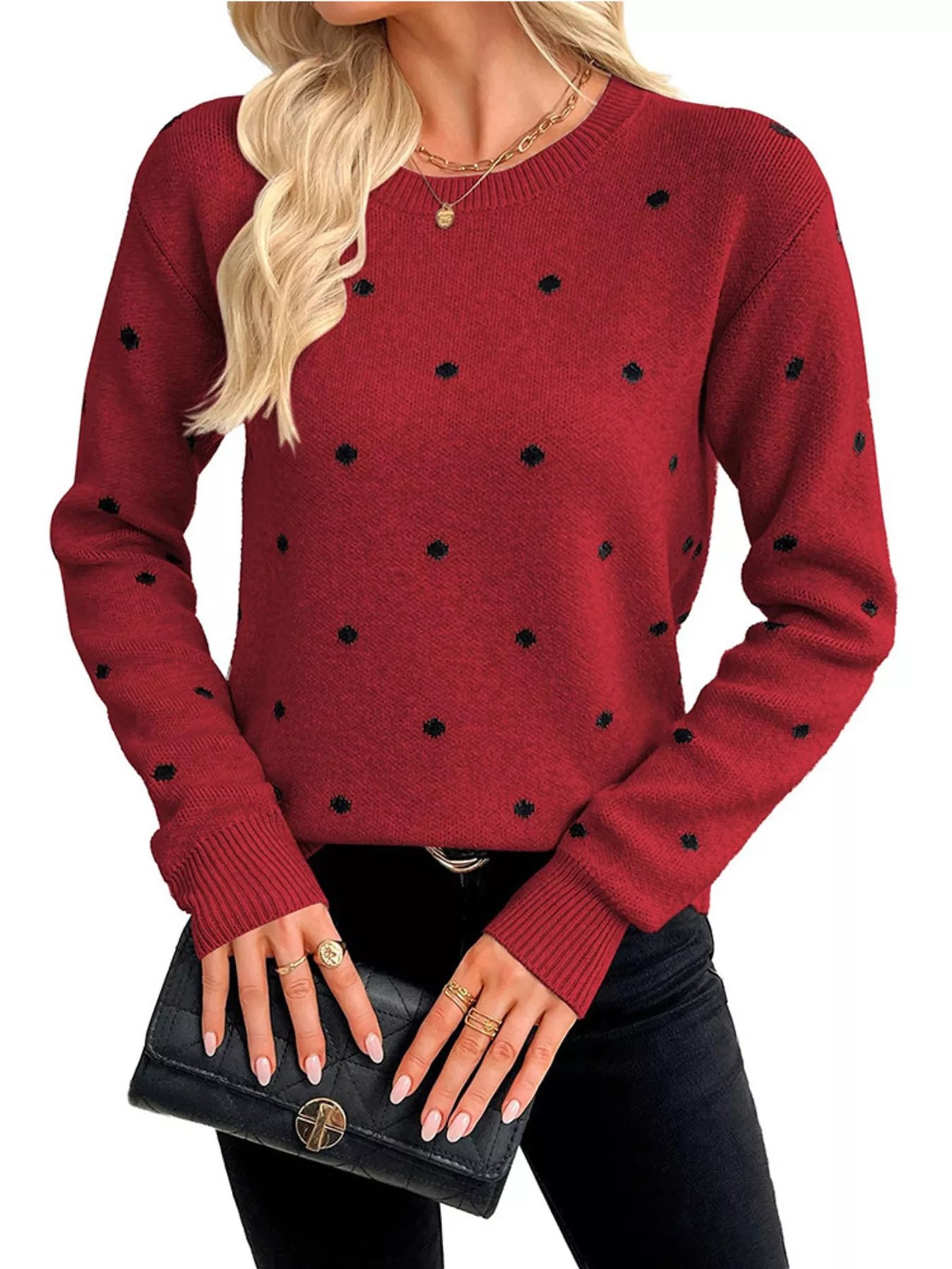 Polka Dot Crew Neck Sweater