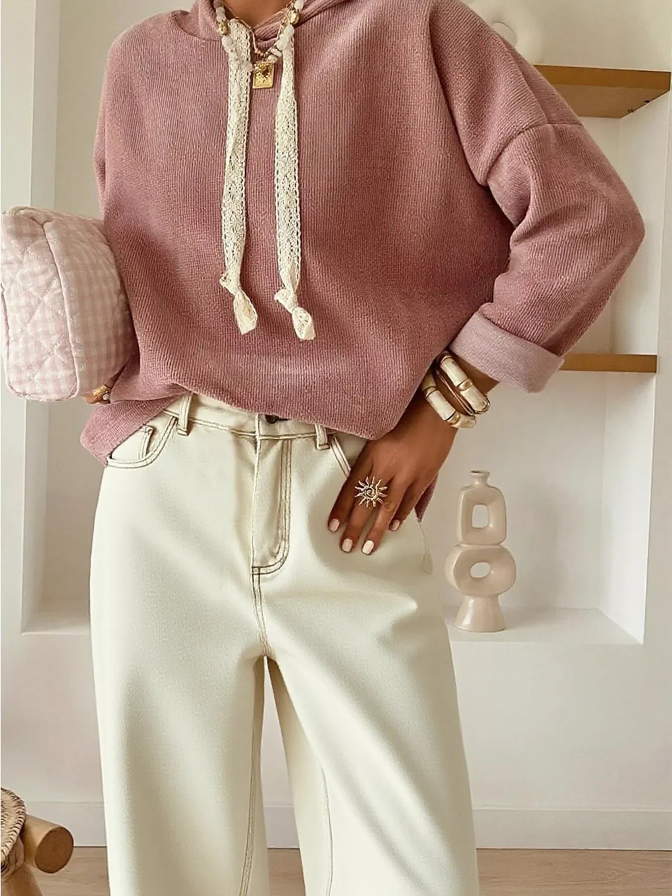 Drawstring Dropped Shoulder Hoodie