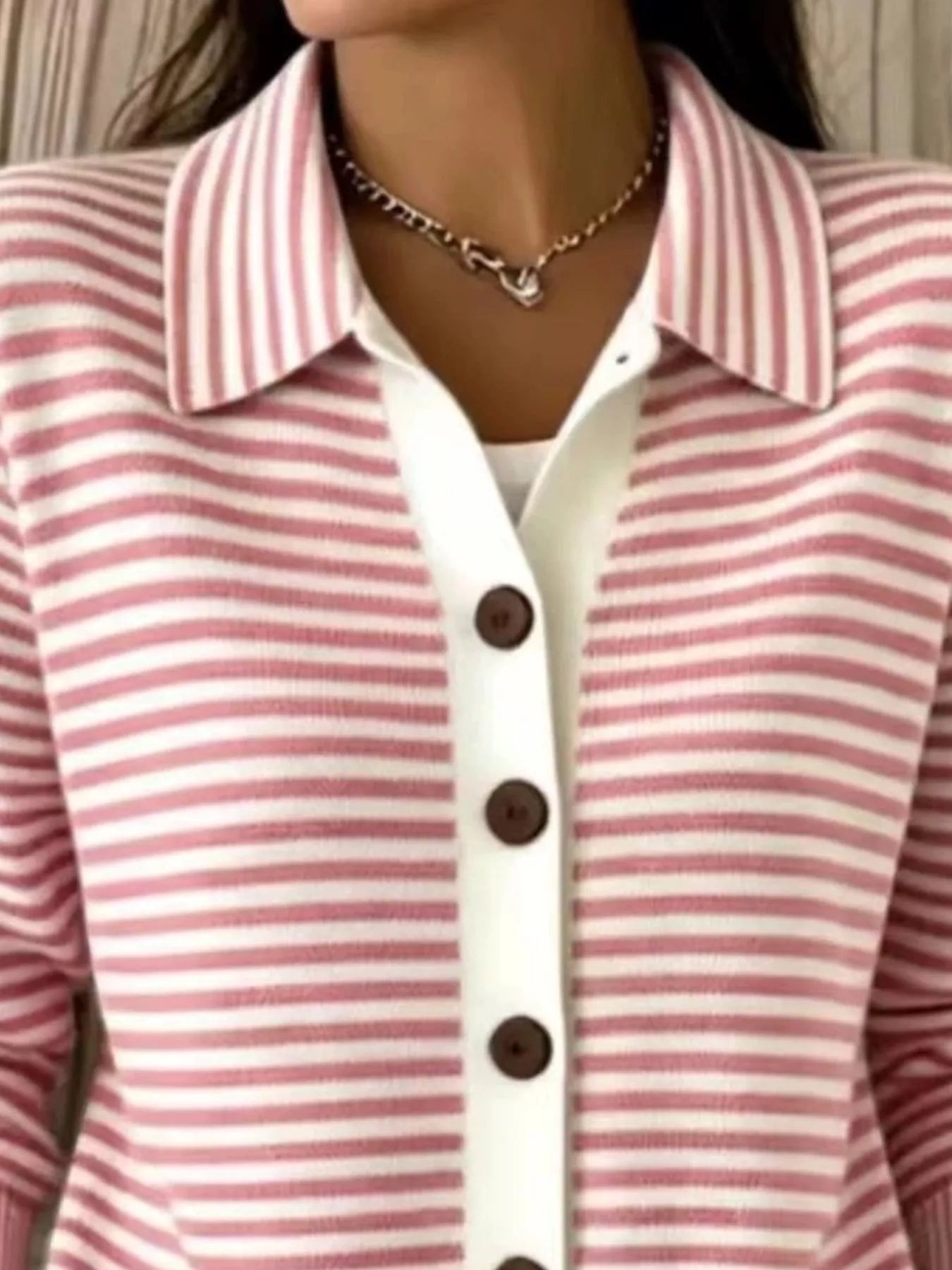 Full Size Striped Button-Down Knit Cardigan Plus Size