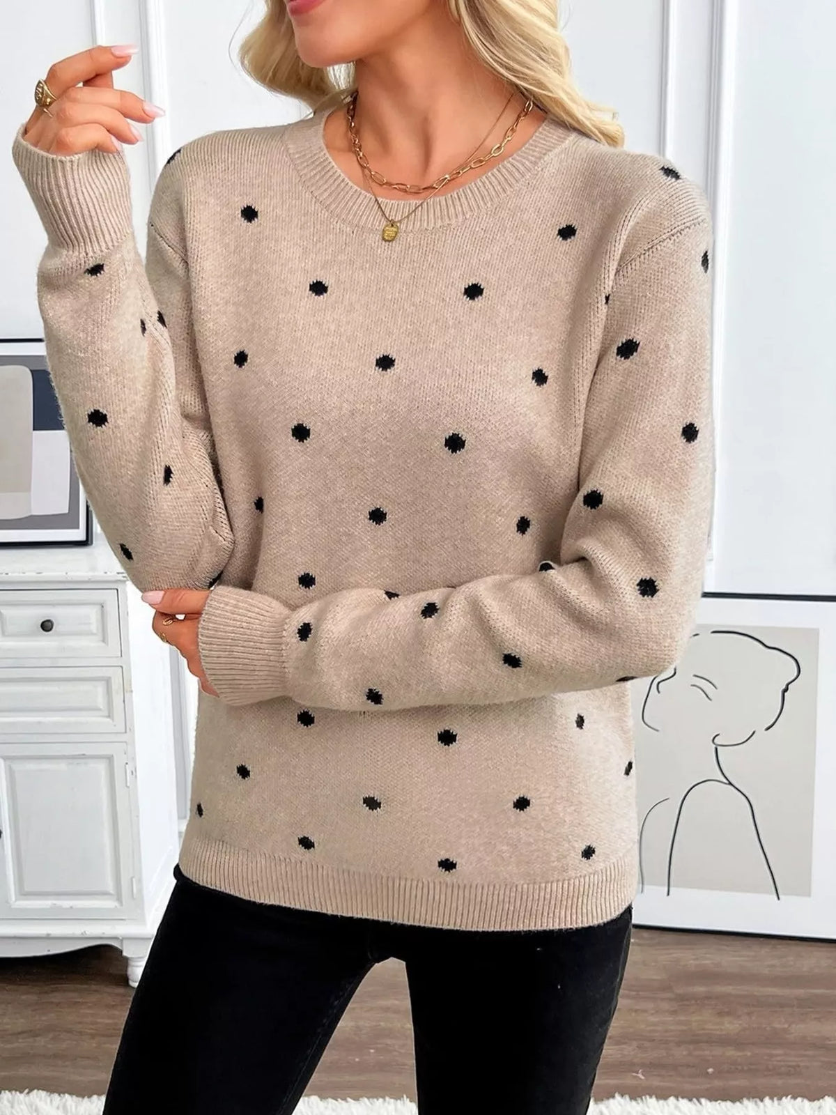 Polka Dot Crew Neck Sweater