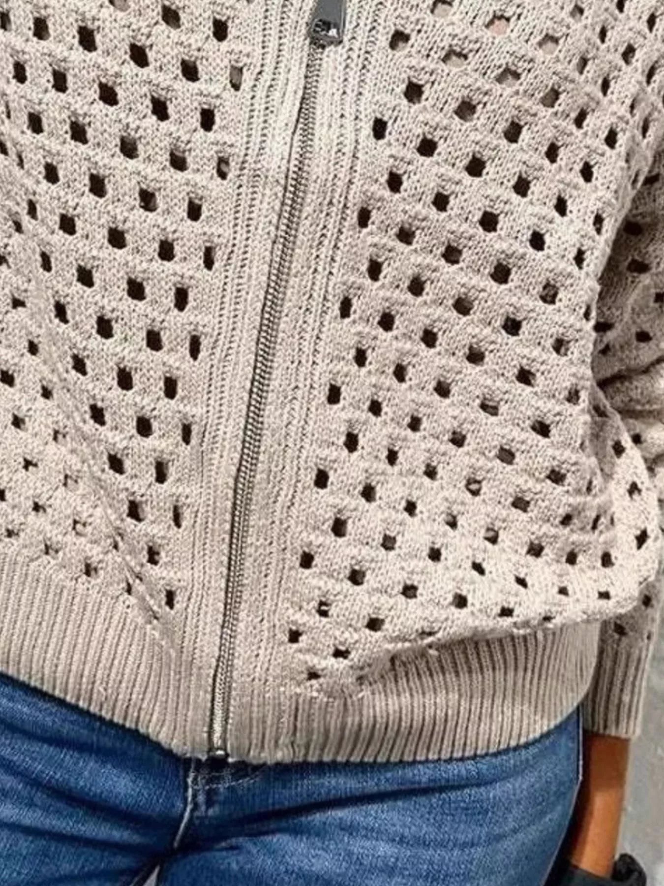Full Size Crochet Knit Zip-Up Cardigan Plus Size