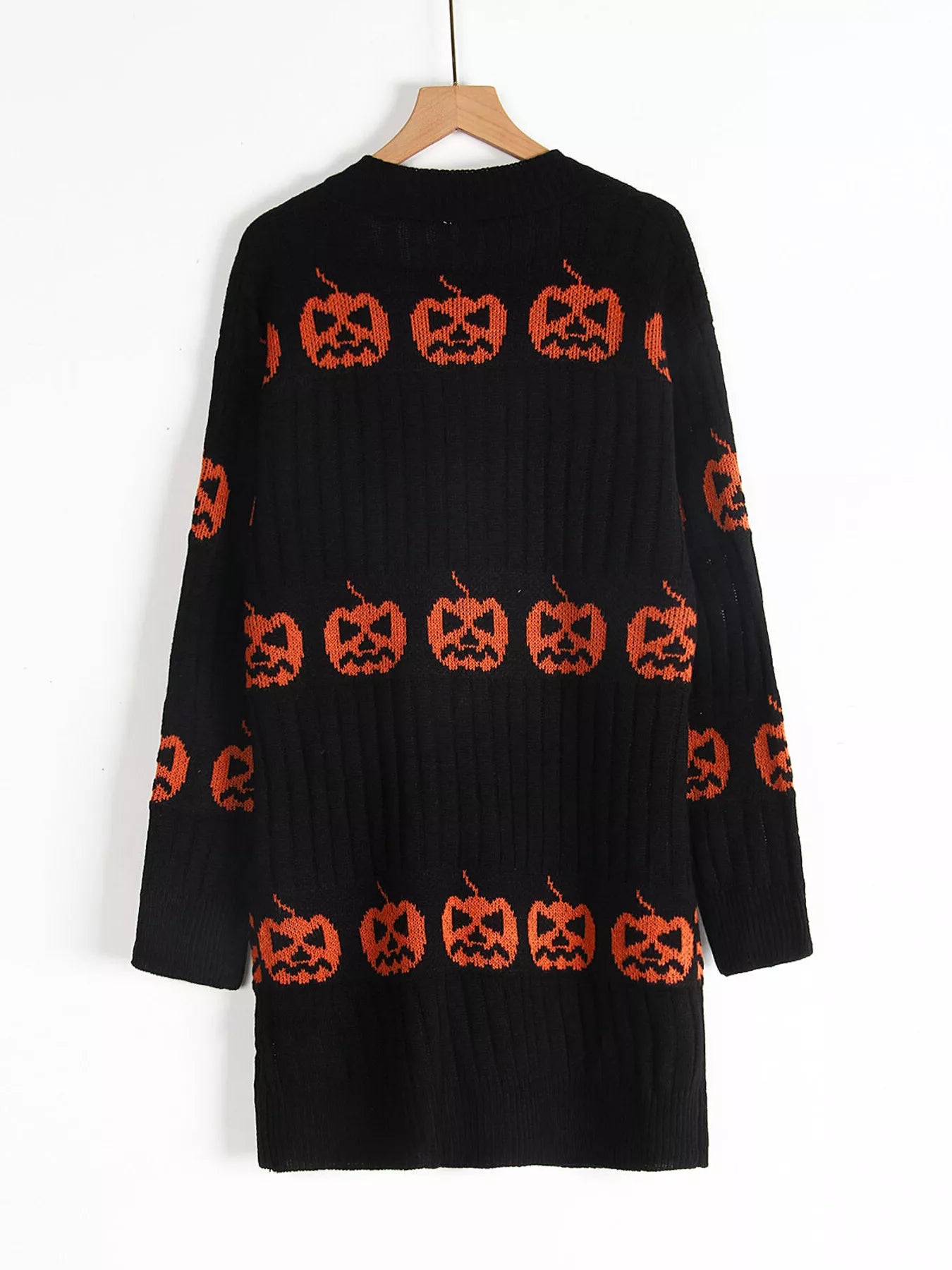 Halloween Pumpkin Open Front Knit Cardigan