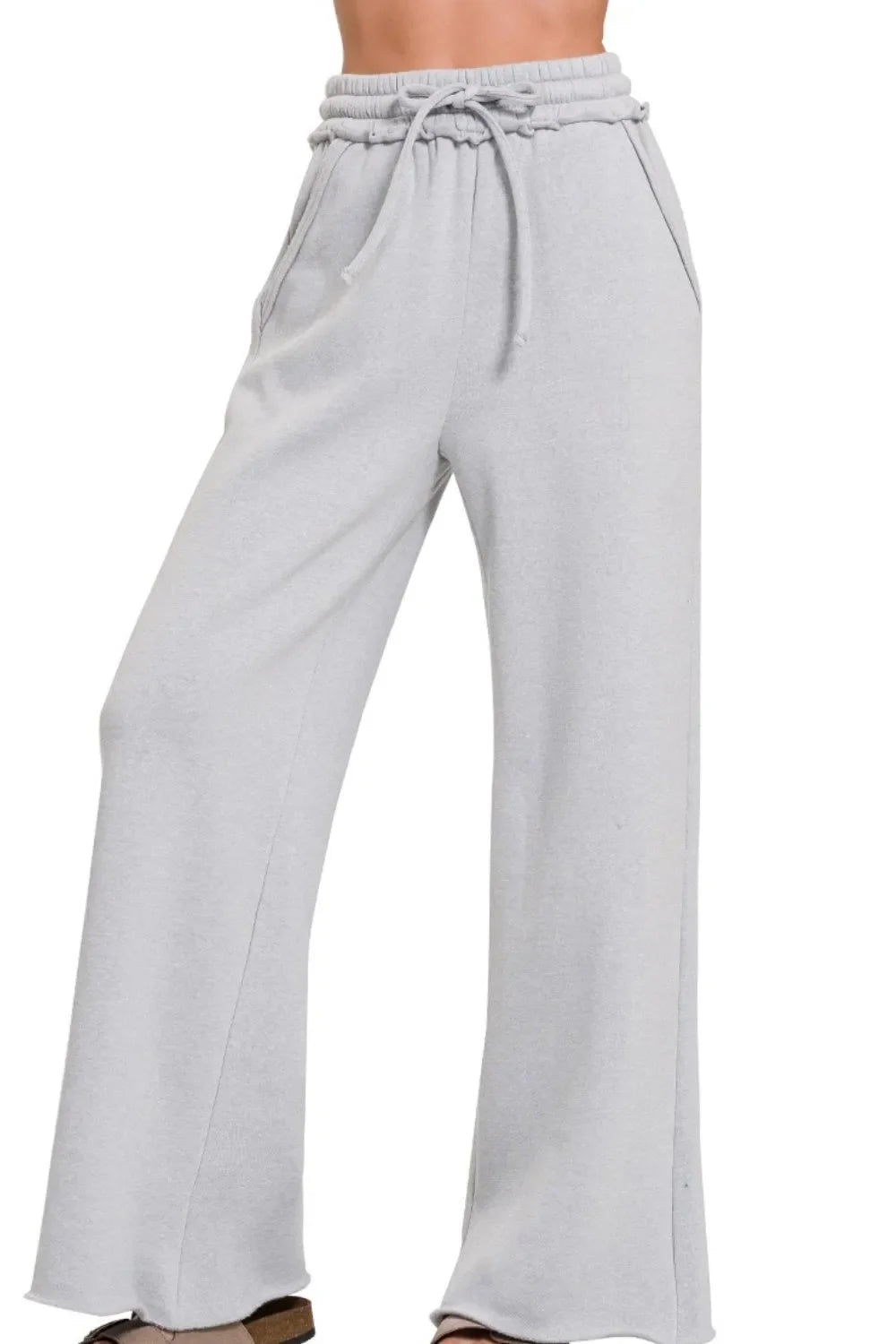 Zenana Fleece Exposed Seam Wide Leg Womens Sweatpants