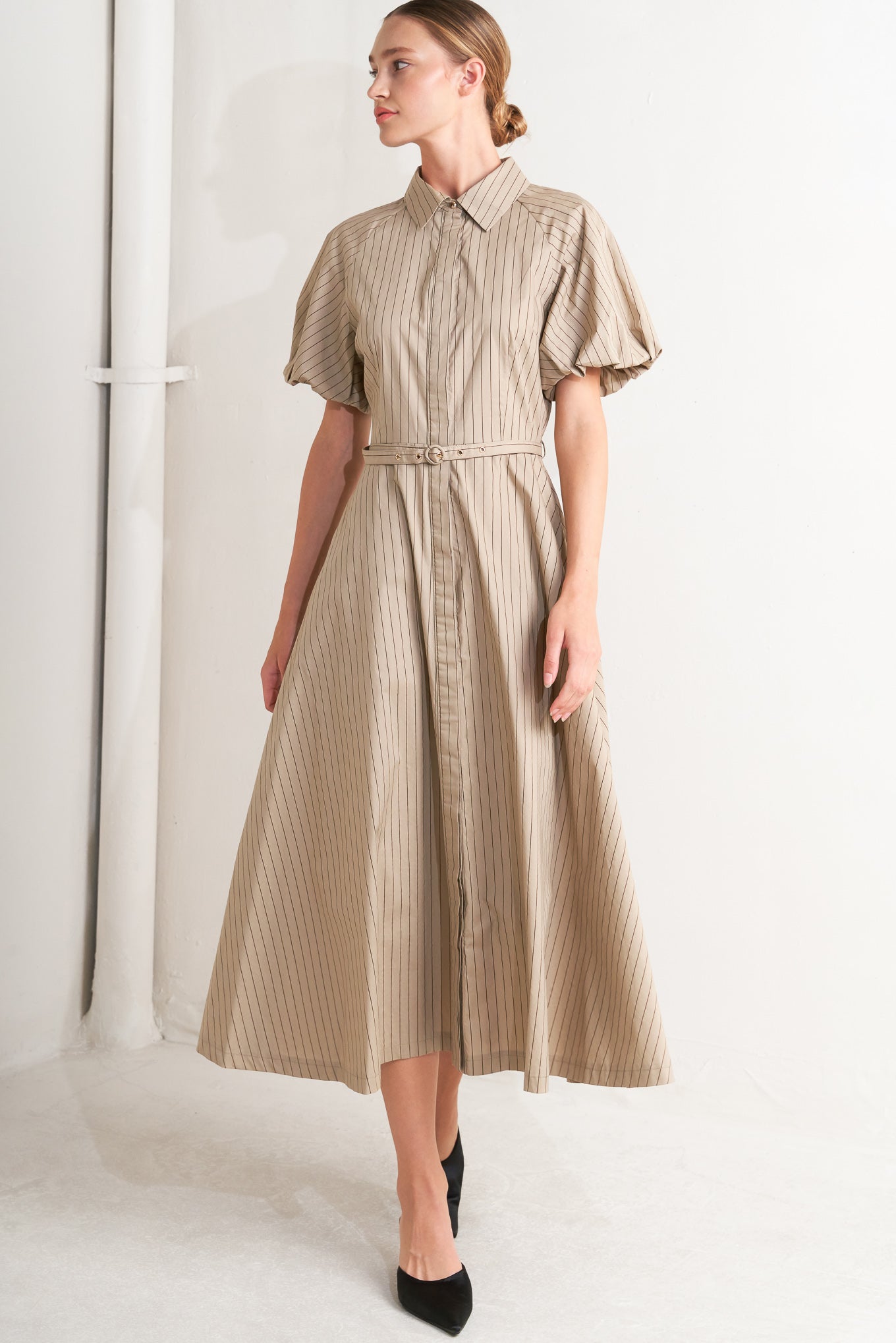 CLASSIC NEUTRAL WOVEN MIDI DRESS The Look On Broadway CLASSIC NEUTRAL WOVEN MIDI DRESS The Look On Broadway