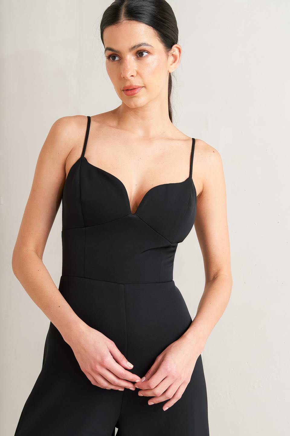 PRISTINE EDGE BLACK WOVEN JUMPSUIT