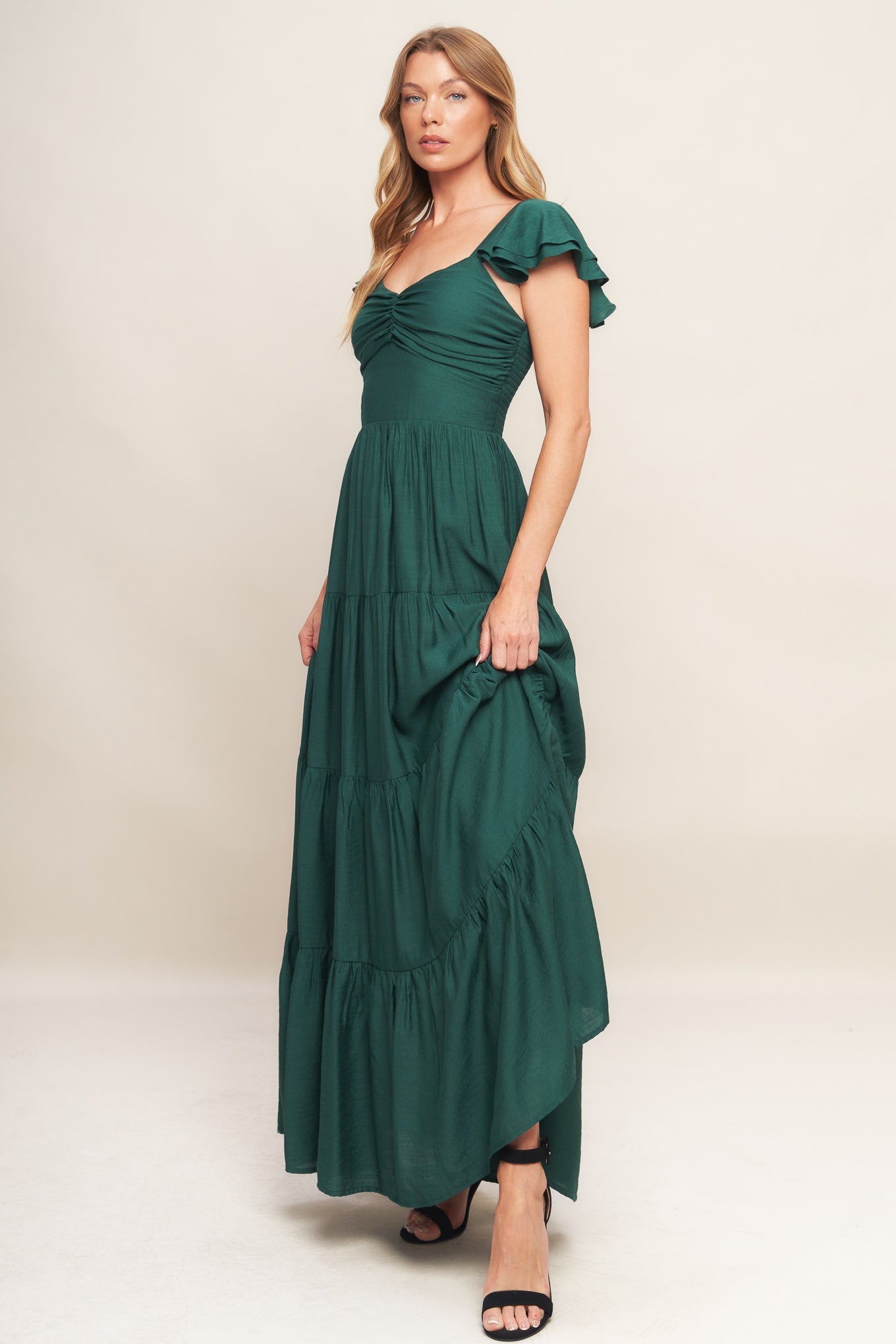 SUMMER MILK FOREST GREEN WOVEN MAXI DRESS