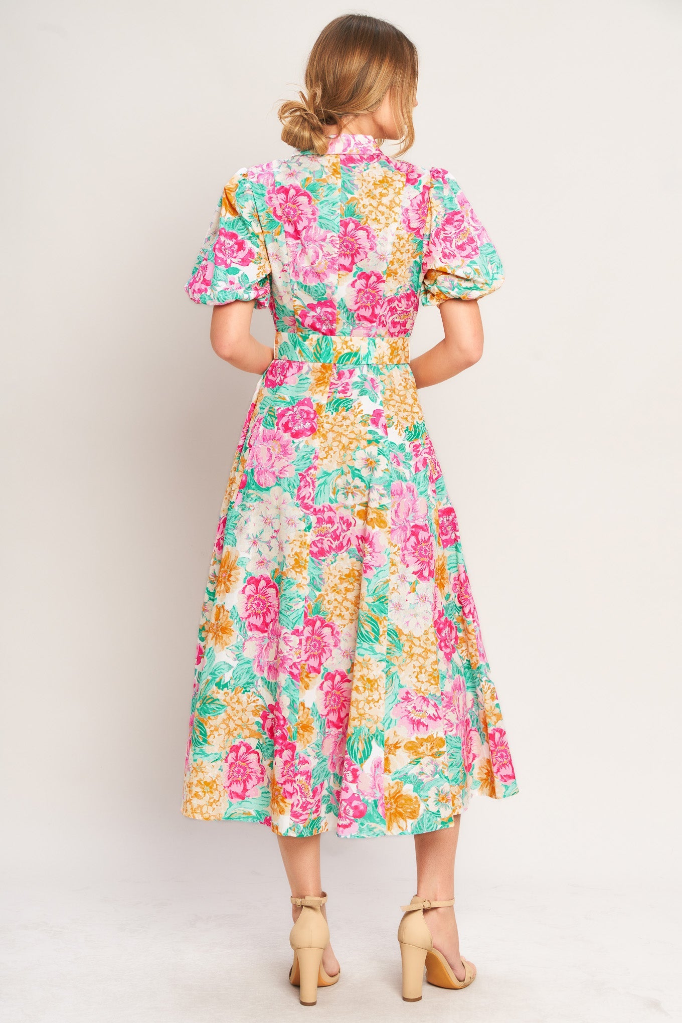 BLOOMING GARDEN WOVEN MIDI DRESS