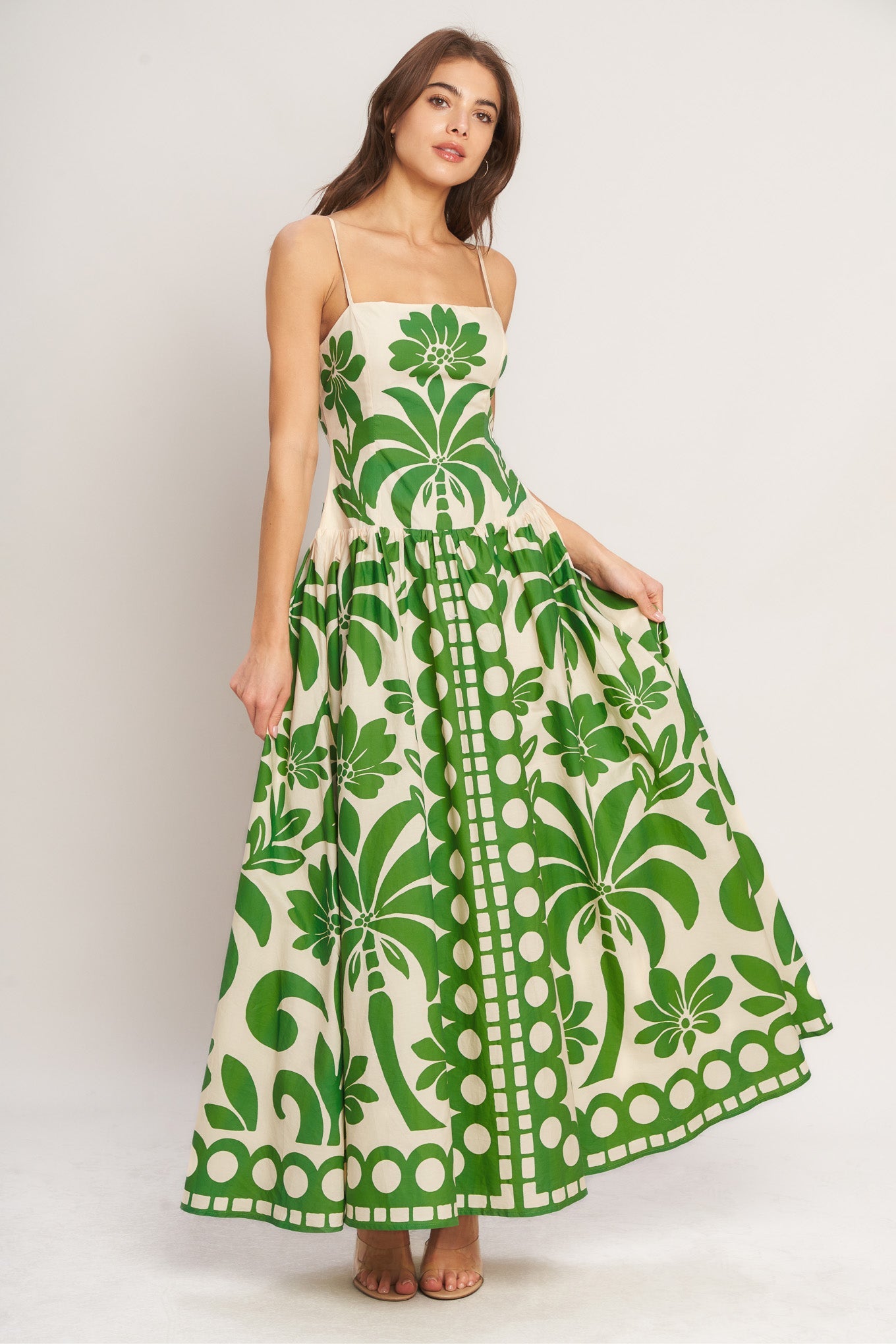 EMERALD PALM PARADISE WOVEN MAXI DRESS