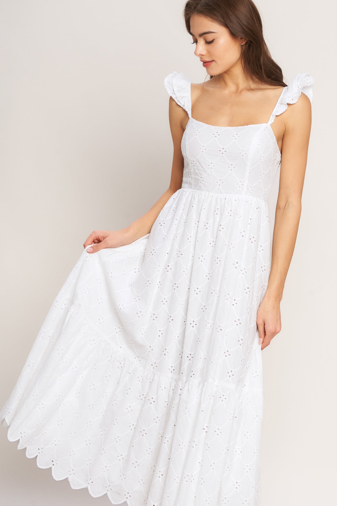 SWEET ESCAPE WOVEN EYELET MIDI DRESS