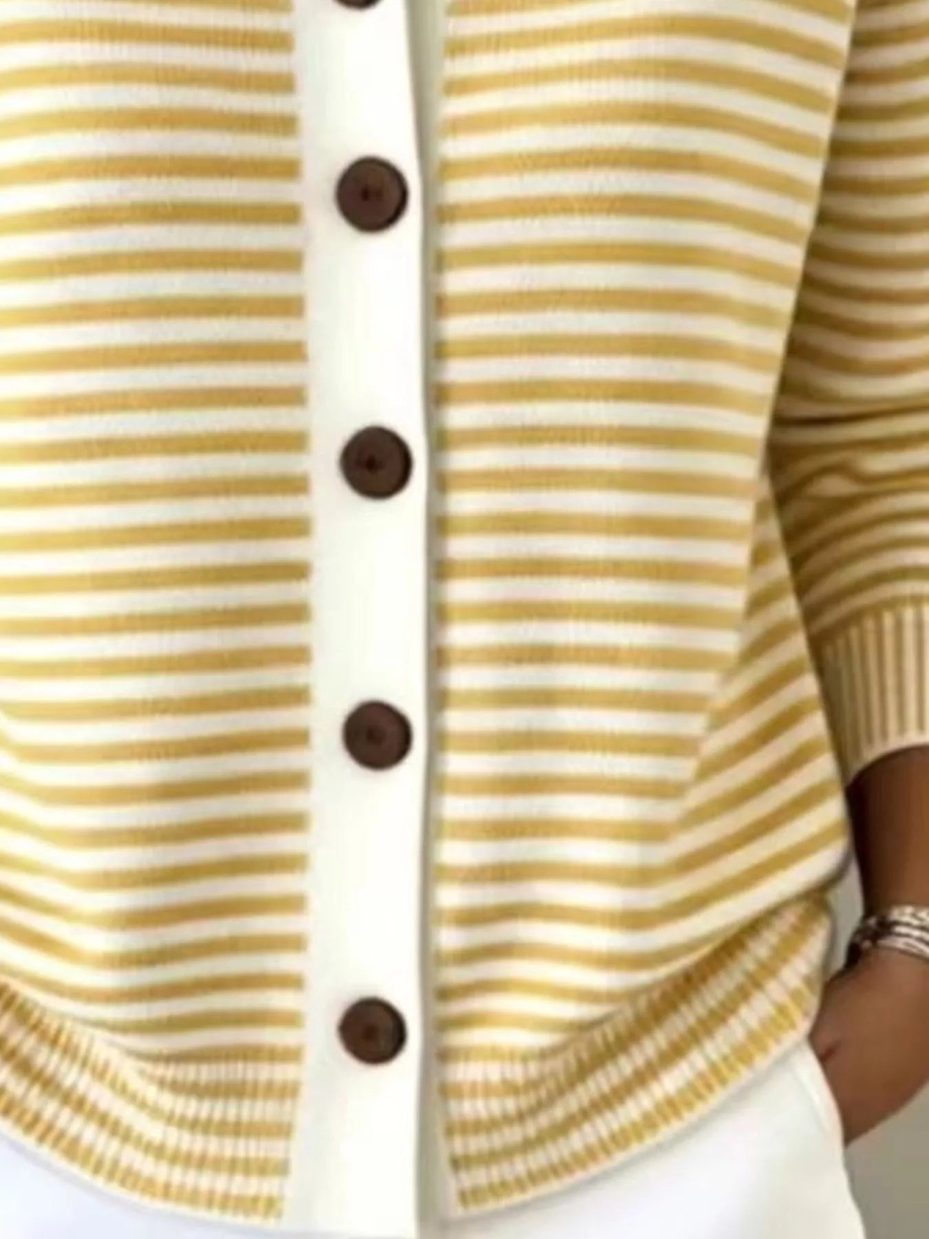 Full Size Striped Button-Down Knit Cardigan Plus Size