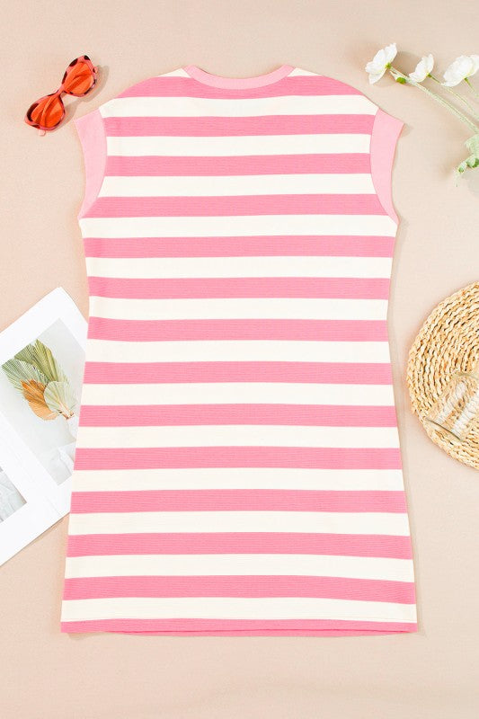 Stripe Cap Sleeve T-Shirt Dress