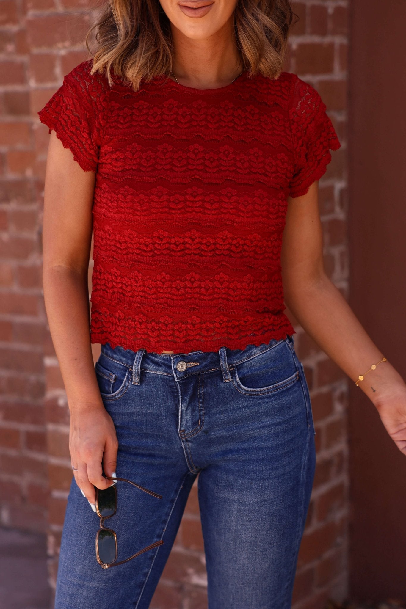 Amara Burgundy High Neck Lace Top