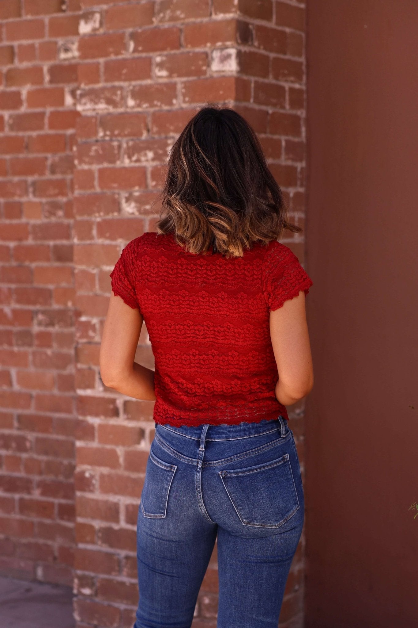 Amara Burgundy High Neck Lace Top