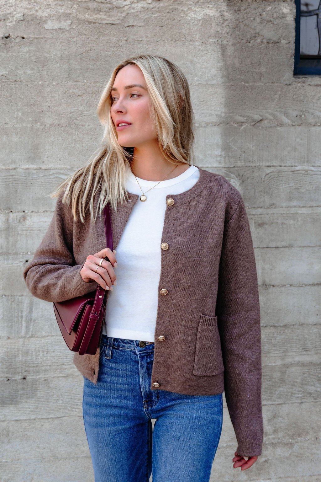 Autumn Button Front Sweater Cardigan - Brown