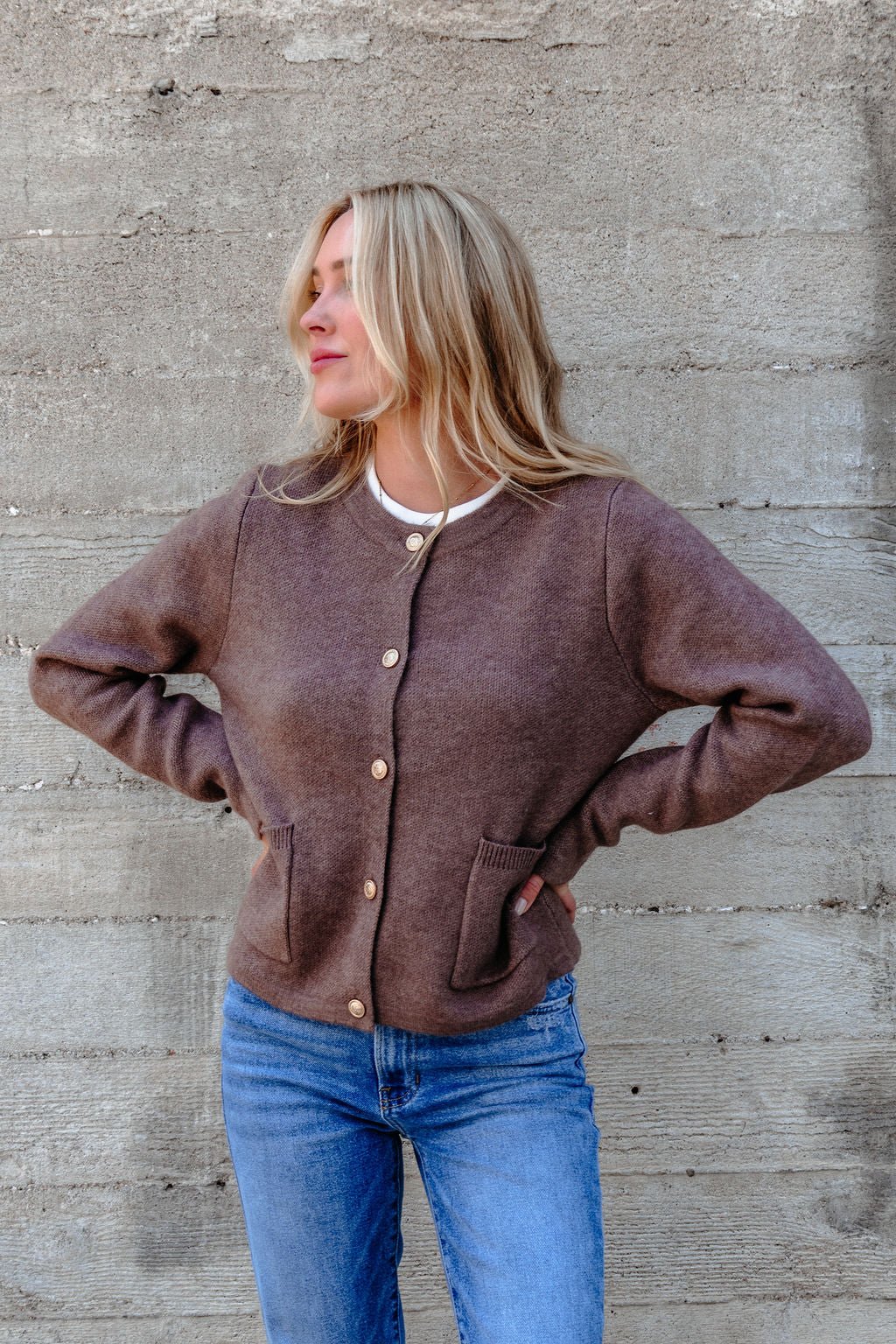 Autumn Button Front Sweater Cardigan - Brown