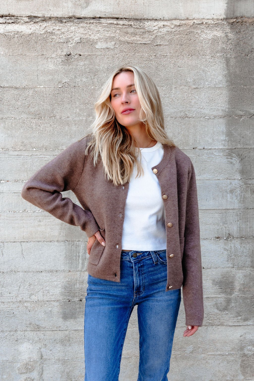 Autumn Button Front Sweater Cardigan - Brown