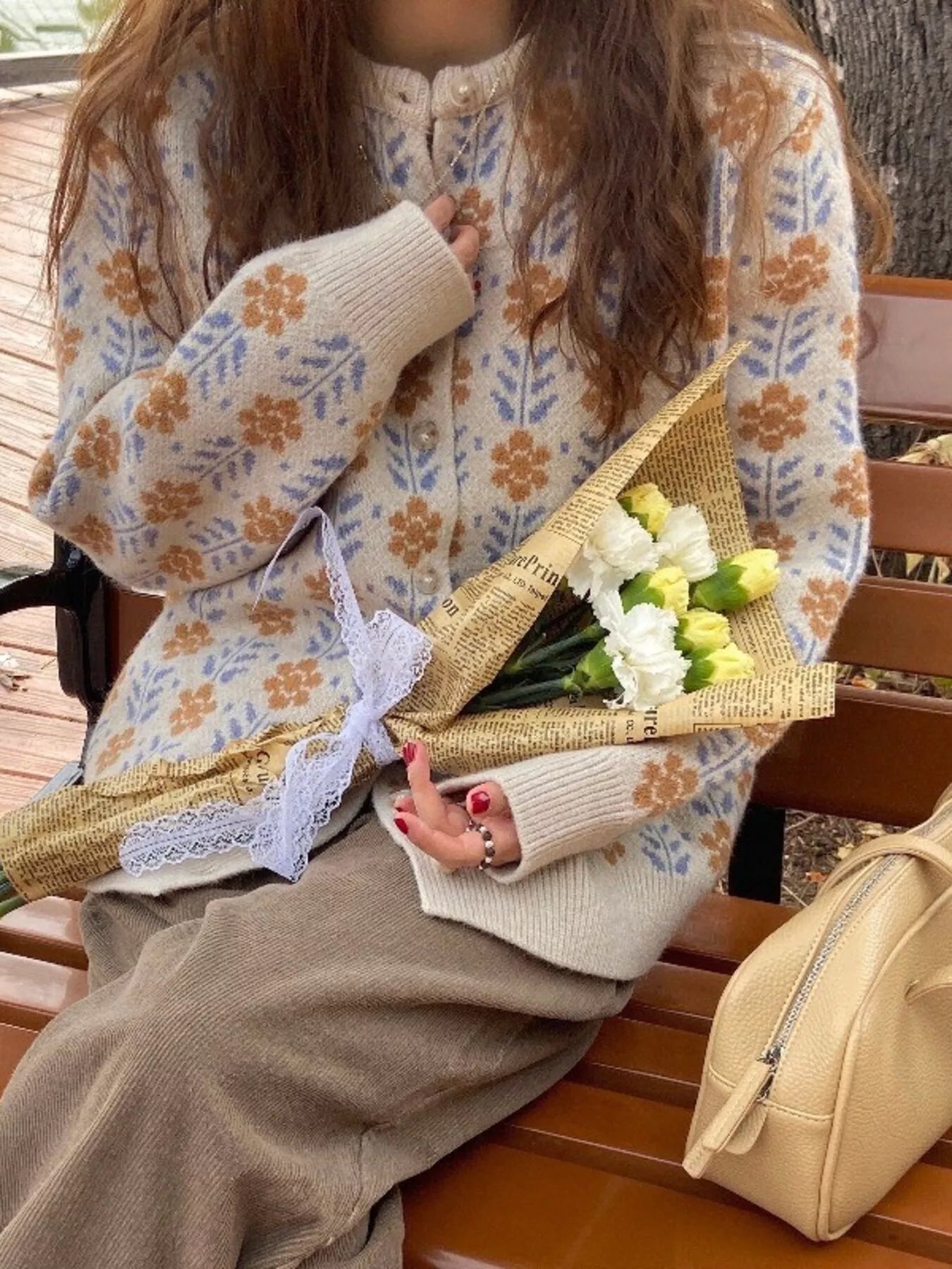 Floral Button Up Knit Cardigan