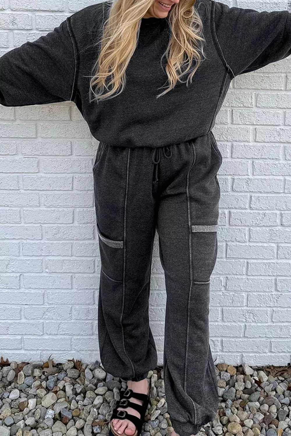 Crew Neck Long Sleeve Top and Joggers Set