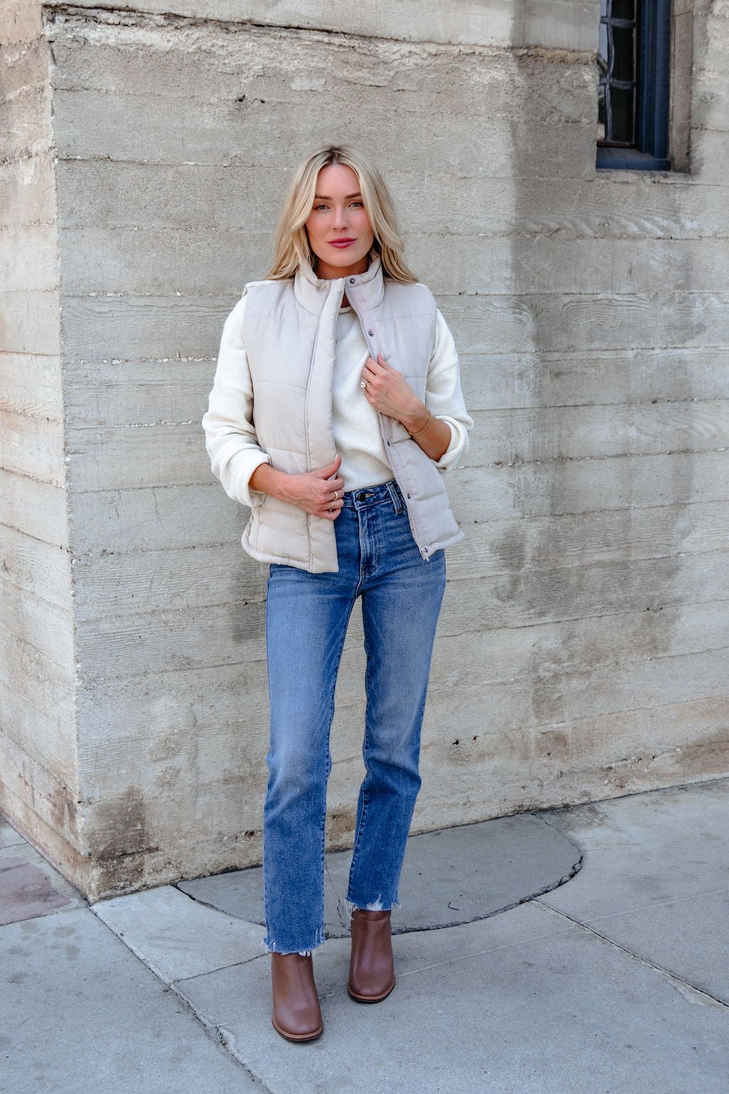Beige Button Up Puffer Vest