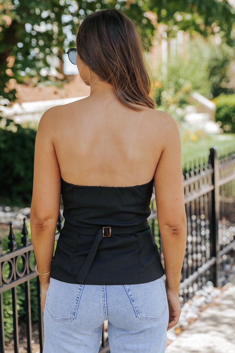 Black Button Front Tube Top