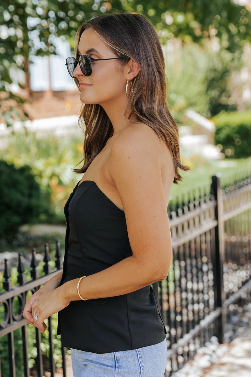 Black Button Front Tube Top