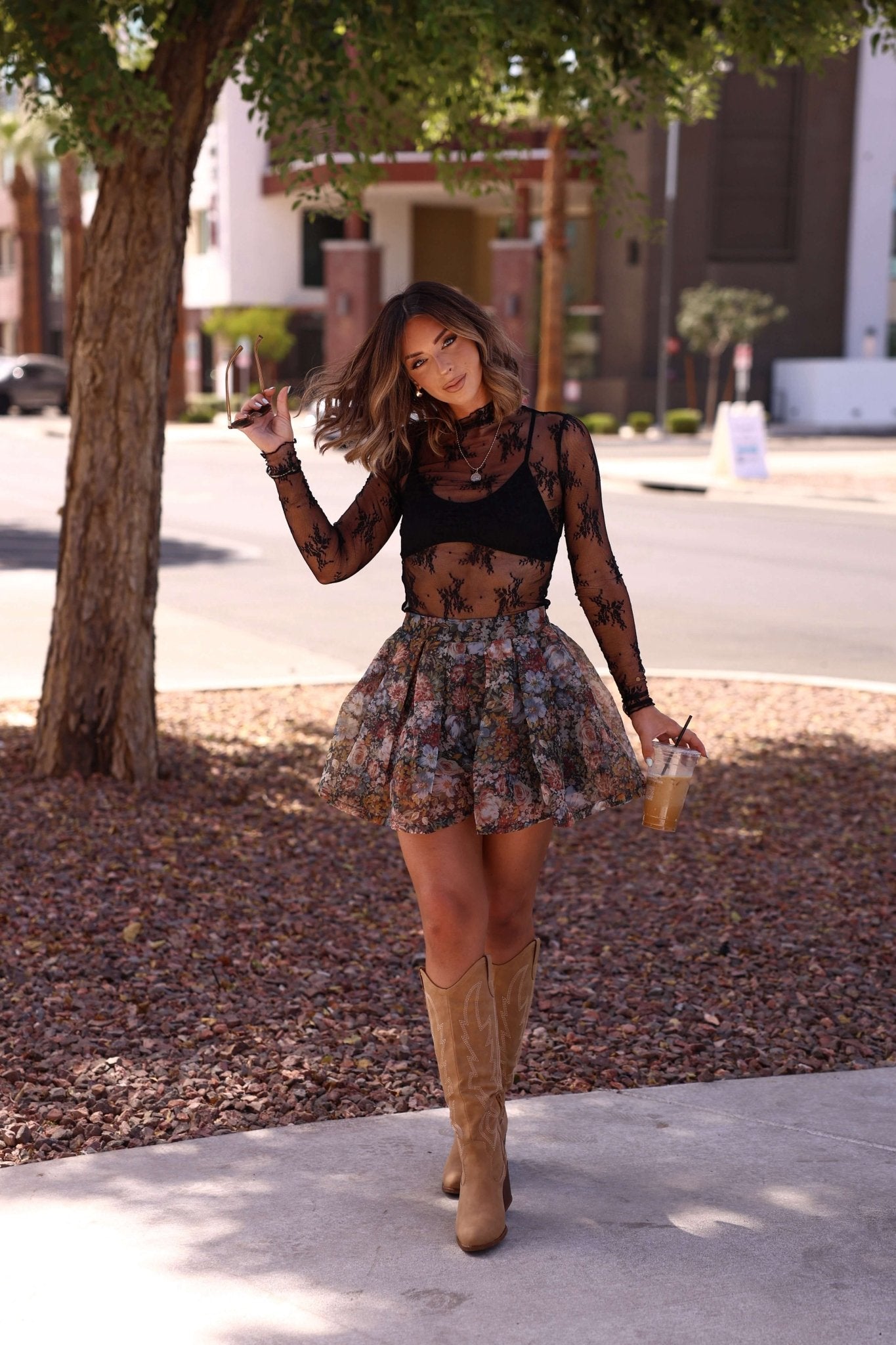 Black Sheer Lace Mock Neck Top