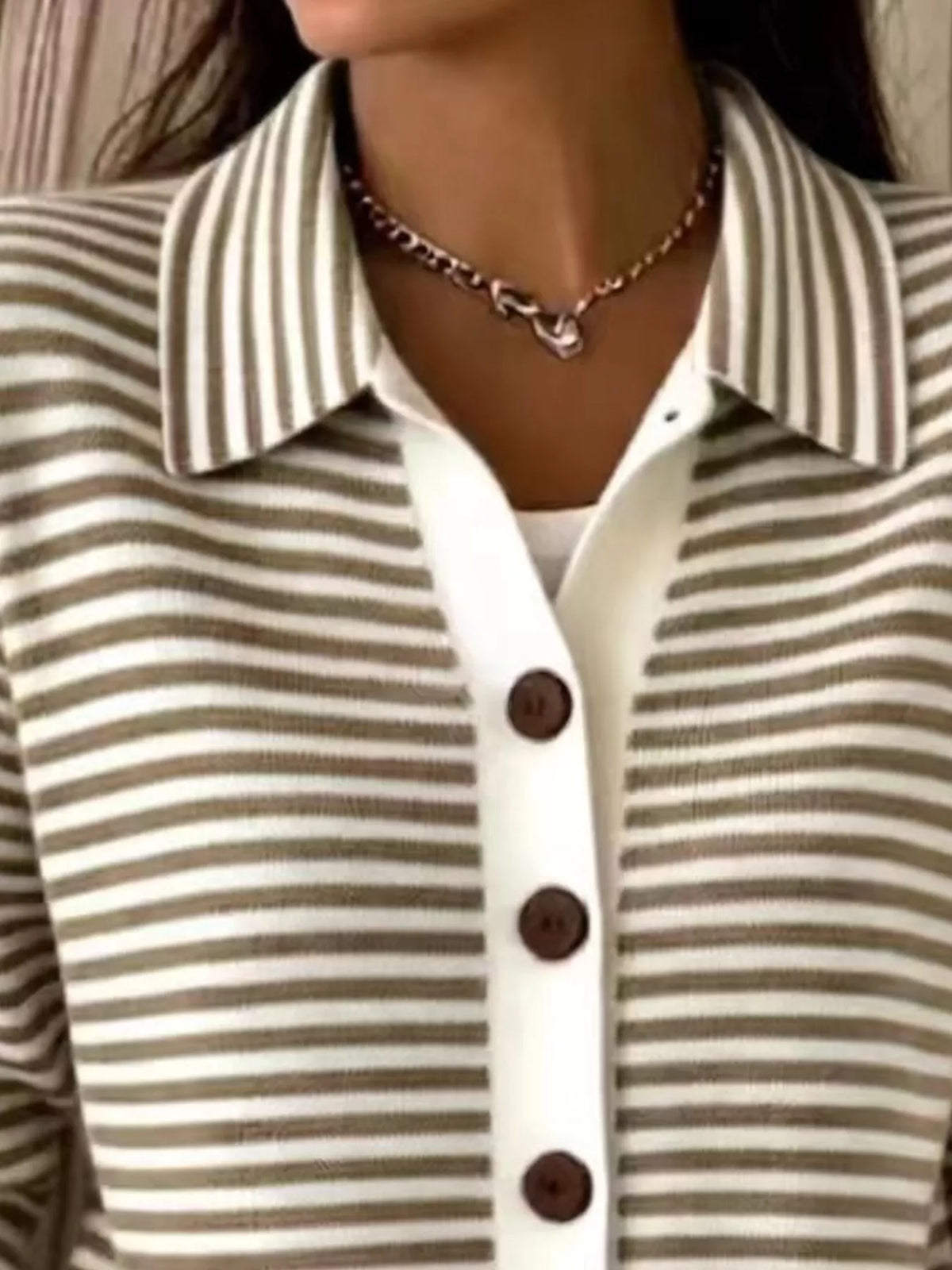 Full Size Striped Button-Down Knit Cardigan Plus Size