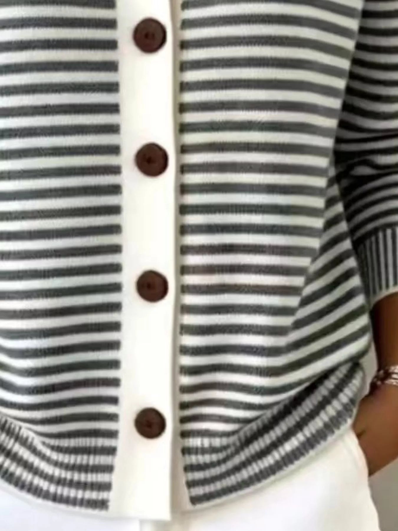 Full Size Striped Button-Down Knit Cardigan Plus Size