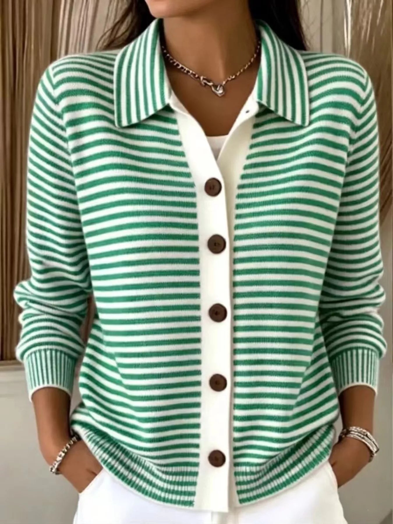 Full Size Striped Button-Down Knit Cardigan Plus Size