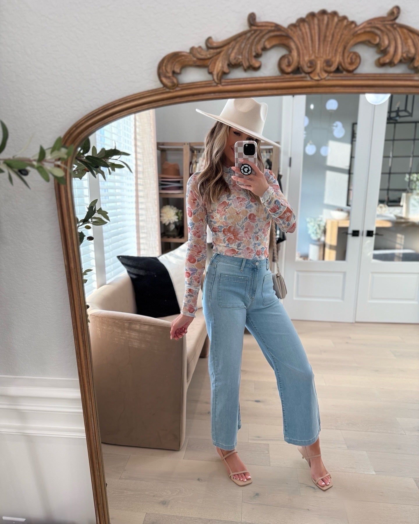 Cream Floral Mesh Top