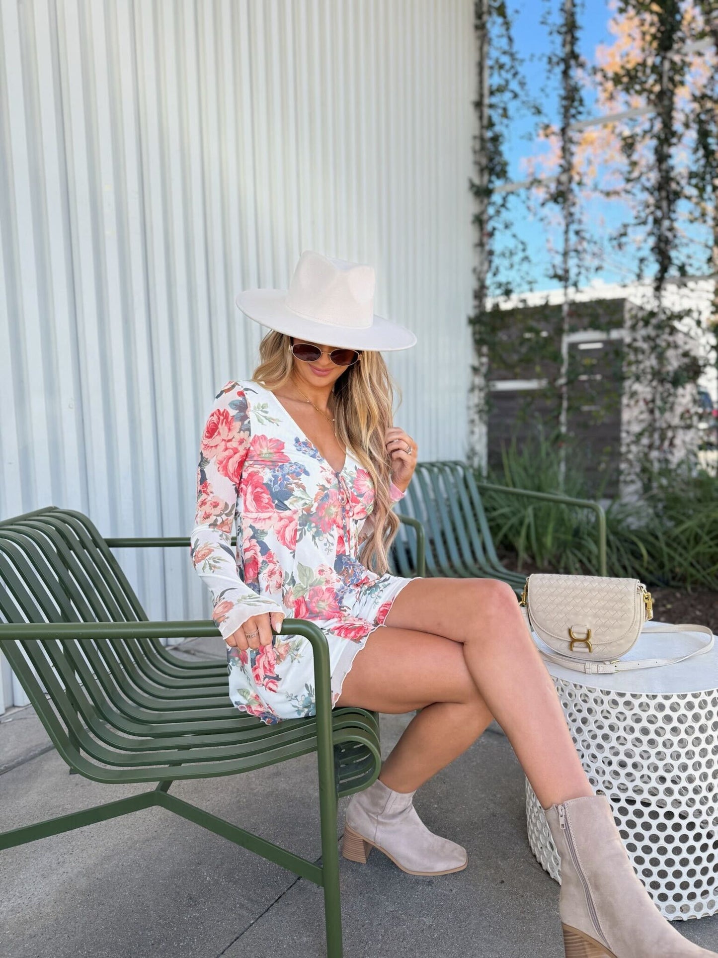 Cream Floral Print V Neck Romper - FINAL SALE