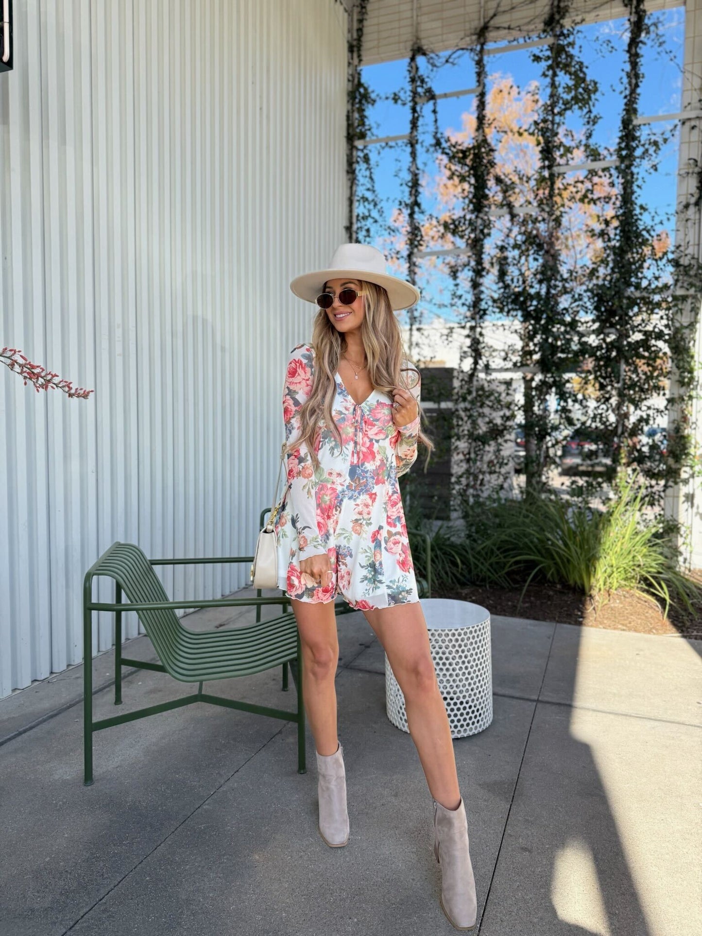 Cream Floral Print V Neck Romper - FINAL SALE