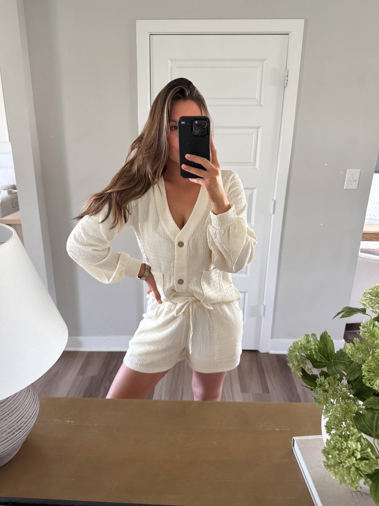 Cream Waffle Knit Cardigan and Short Set - FINAL SALE