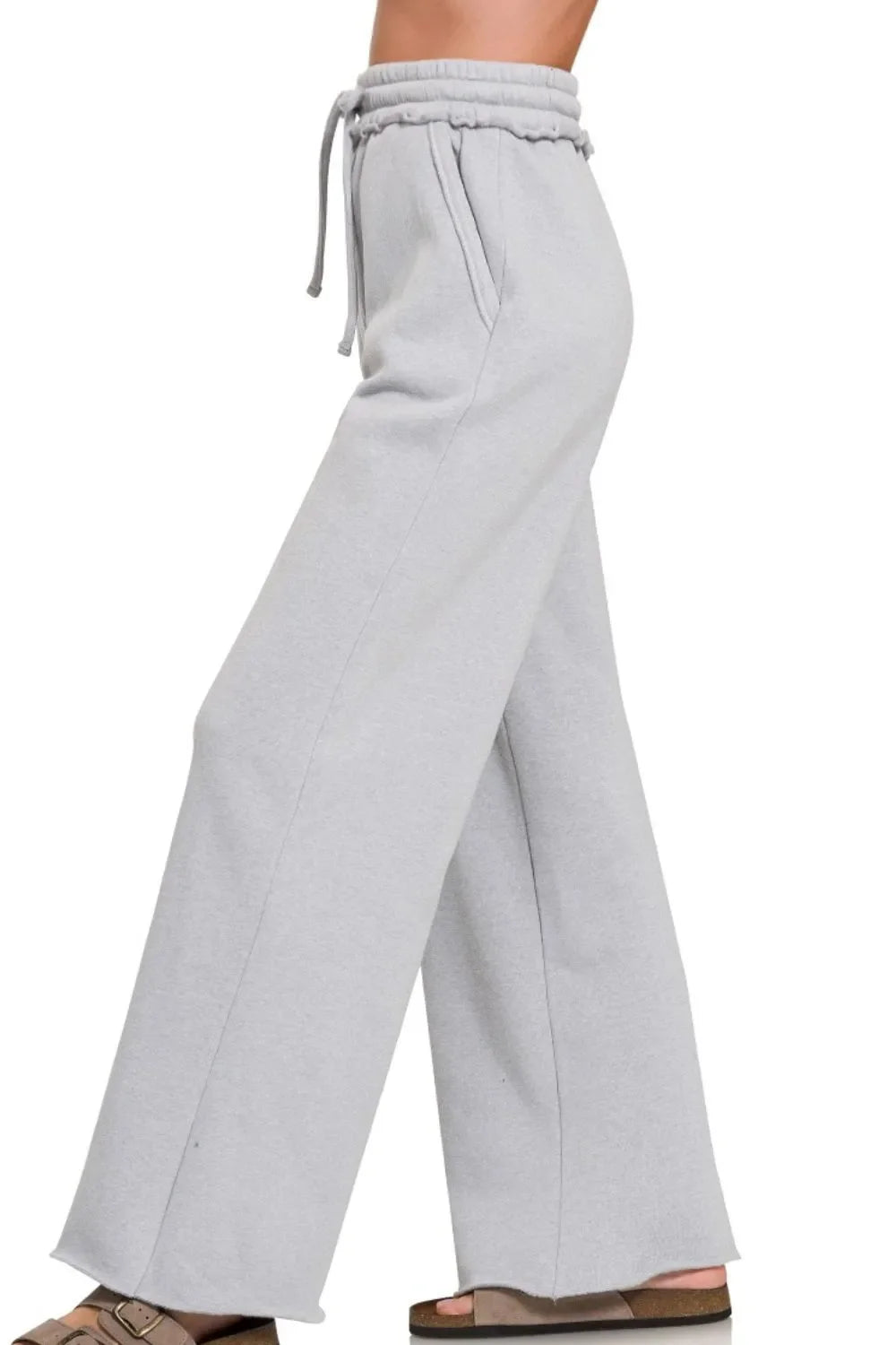 Zenana Fleece Exposed Seam Wide Leg Womens Sweatpants