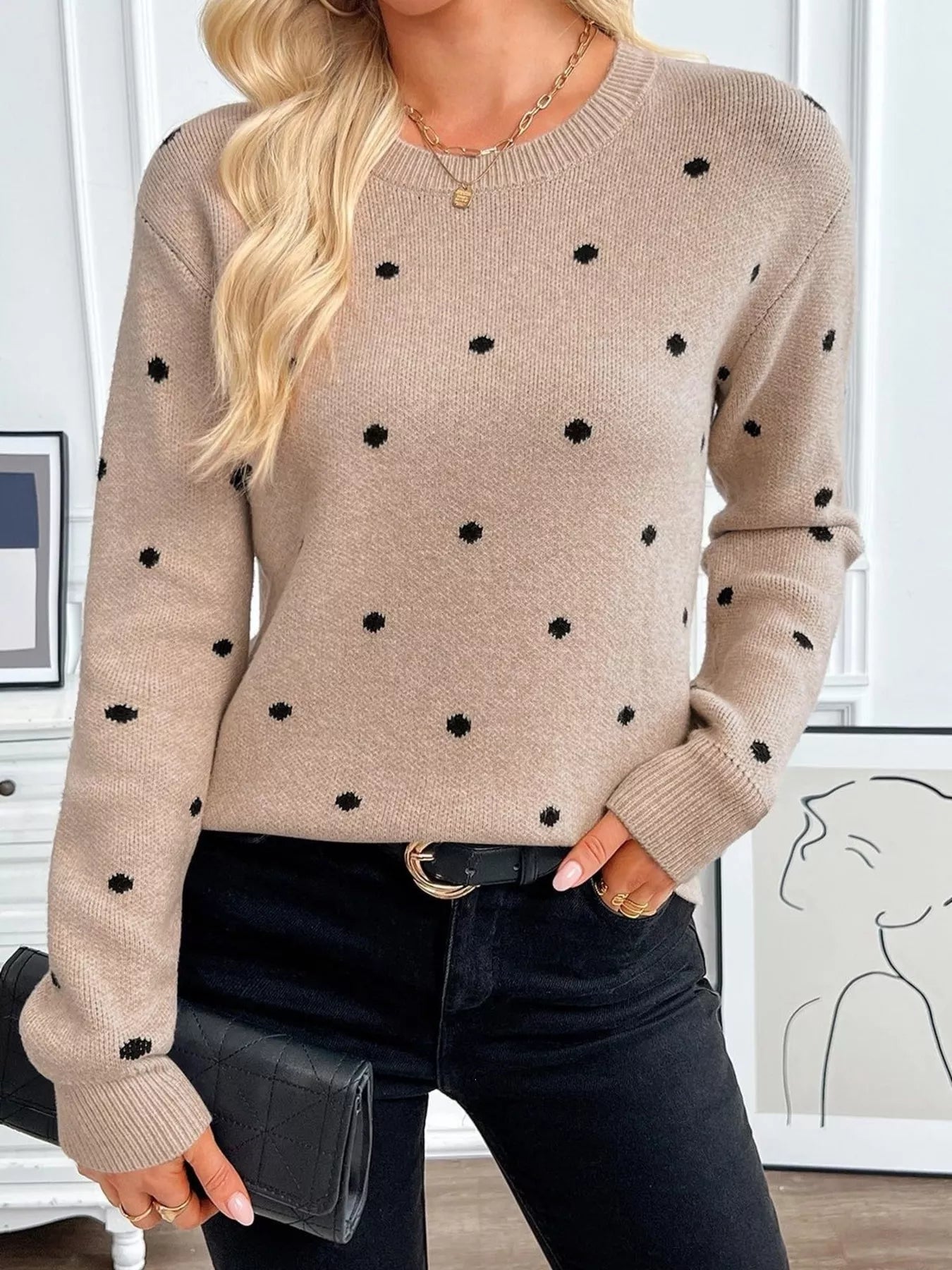 Polka Dot Crew Neck Sweater
