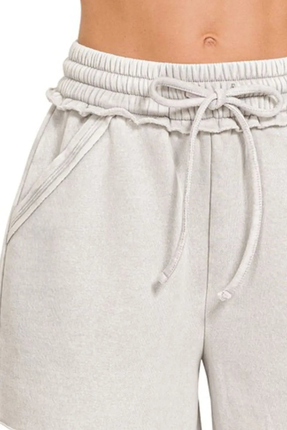 Zenana Acid Wash Fleece Drawstring Womens Shorts With Pockets